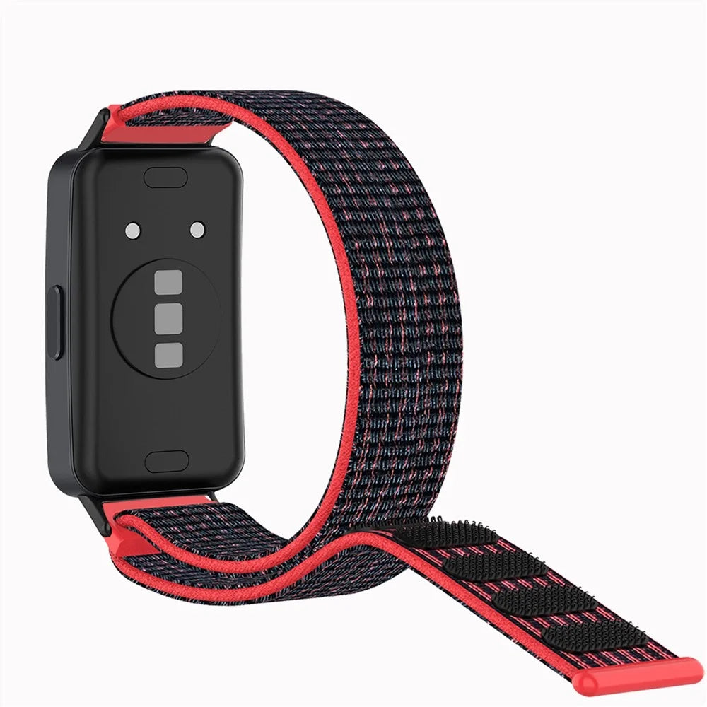 For Huawei Band 8 / Band 8 NFC / Band 9 / Band 9 NFC Nylon Watch Band Adjustable Sport Loop Breathable Replacement Strap - Black / Red - 1