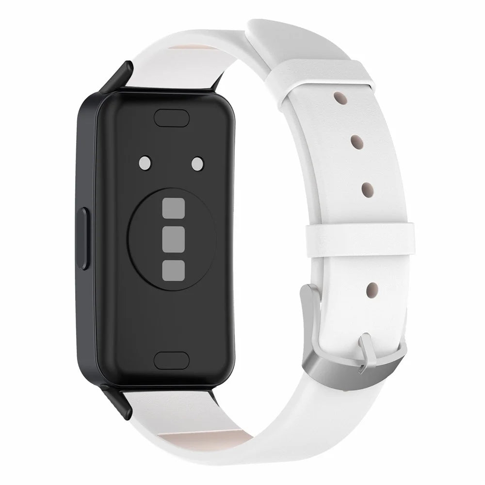 For Huawei Band 8 / Band 8 NFC / Band 9 / Band 9 NFC Watch Band Genuine Cow Leather Replacement Strap - White - 1