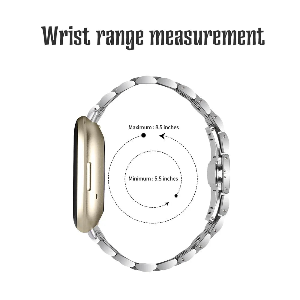 For Fitbit Sense 2 / Versa 4 Stainless Steel Watch Band Stylish 7 Beads Design Replacement Wrist Strap - Silver / Rose Gold - 3
