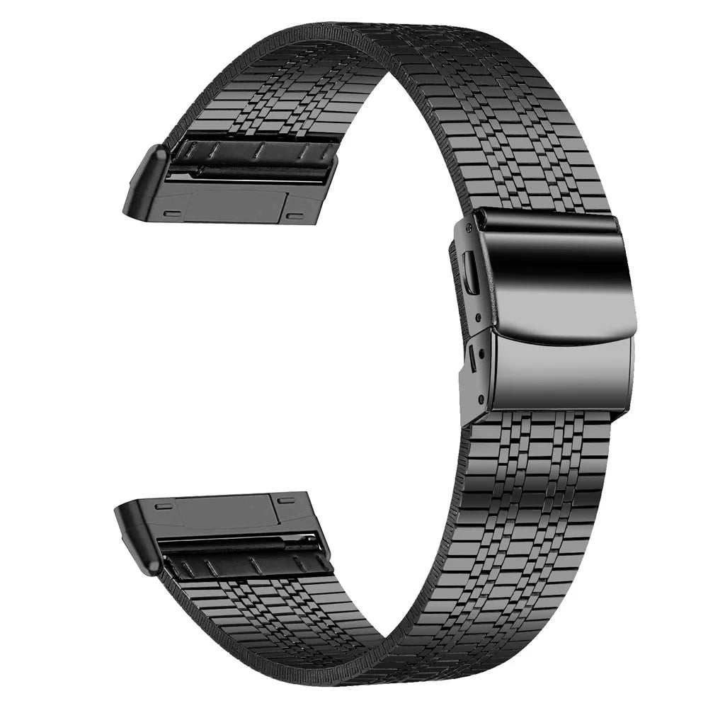 For Fitbit Versa 4 / Sense 2 Smart Watch Band 5 Beads Stainless Steel Replacement Wrist Strap - Black - 1
