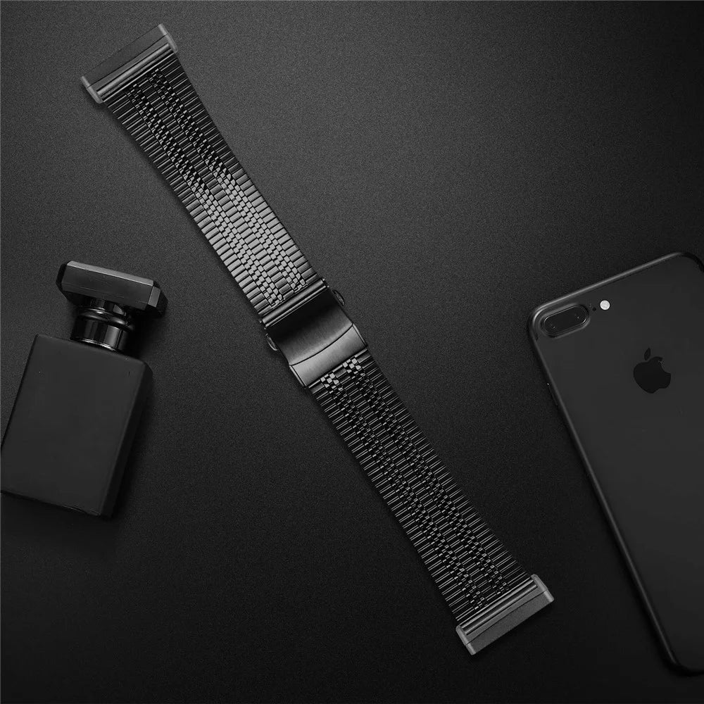 For Fitbit Versa 4 / Sense 2 Smart Watch Band 5 Beads Stainless Steel Replacement Wrist Strap - Black - 3