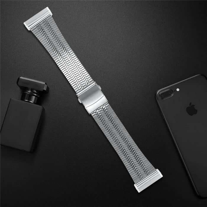 For Fitbit Versa 4 / Sense 2 Replacement Smart Watch Strap 5 Beads Stainless Steel Wrist Band - Silver - 3