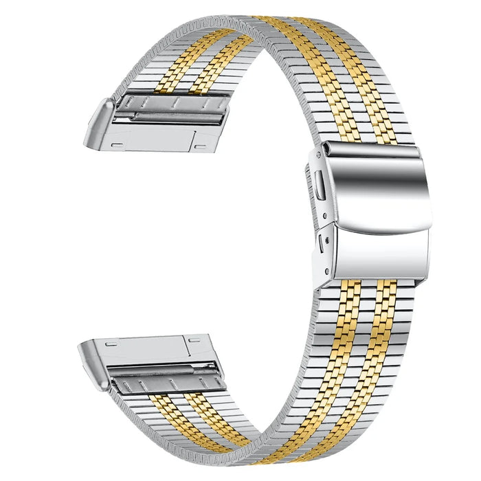 For Fitbit Versa 4 / Sense 2 Stylish 5 Beads Stainless Steel Watch Band Replacement Wrist Strap - Silver / Gold - 1