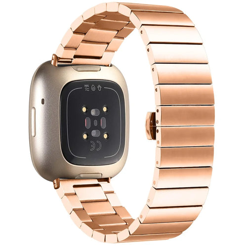 For Fitbit Versa 4 / Sense 2 Stainless Steel Watch Band Butterfly Buckle Replacement Strap - Rose Gold - 1