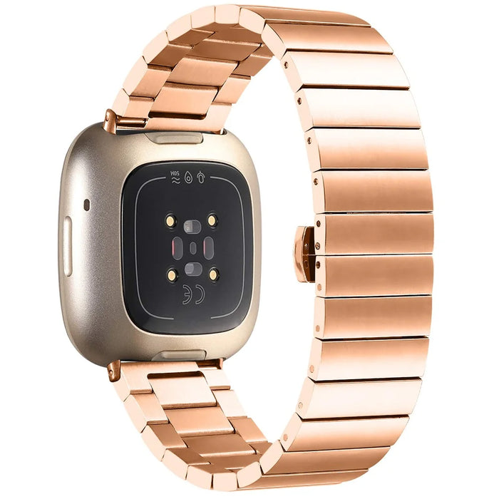 For Fitbit Versa 4 / Sense 2 Stainless Steel Watch Band Butterfly Buckle Replacement Strap - Rose Gold - 1
