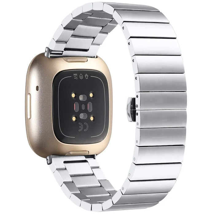 For Fitbit Versa 4 / Sense 2 Stainless Steel Smartwatch Strap Butterfly Buckle Replacement Wrist Band - Silver - 1