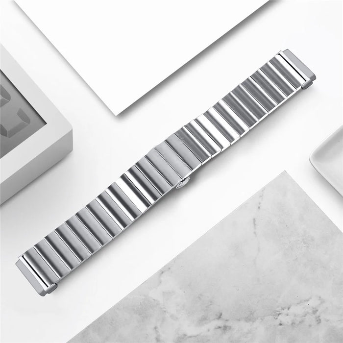 For Fitbit Versa 4 / Sense 2 Stainless Steel Smartwatch Strap Butterfly Buckle Replacement Wrist Band - Silver - 4