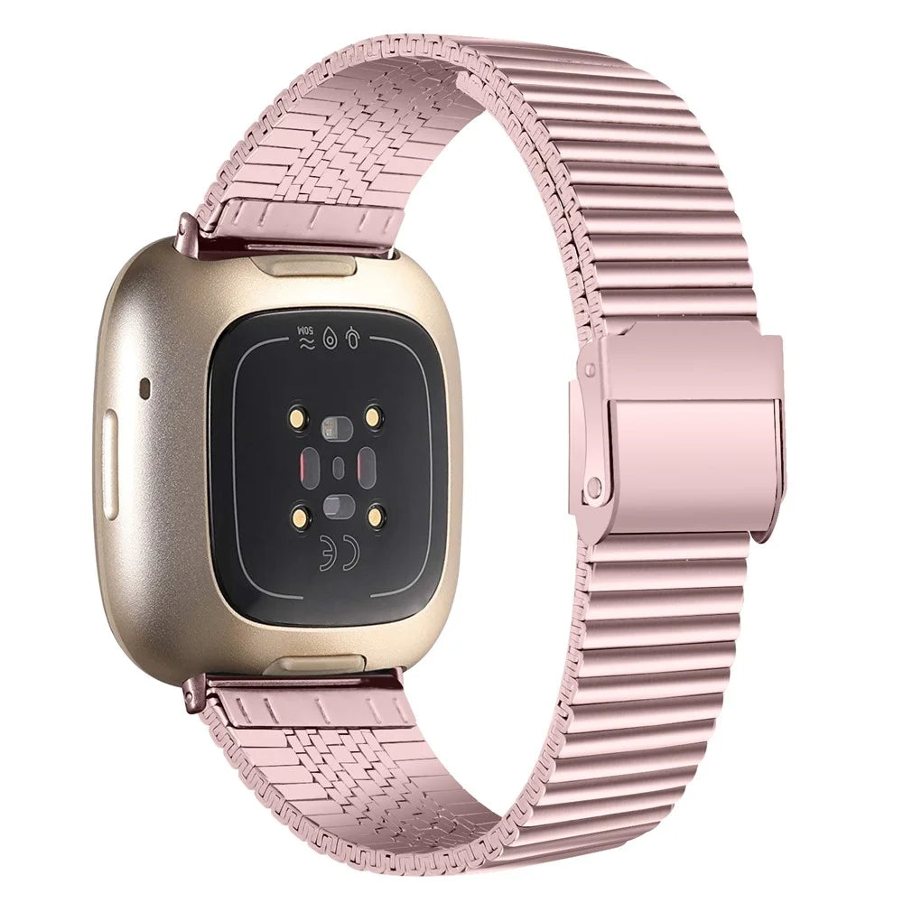 For Fitbit Versa 4 / Sense 2 Adjustable Stainless Steel Watch Band Replacement Wrist Strap - Rose Pink - 1