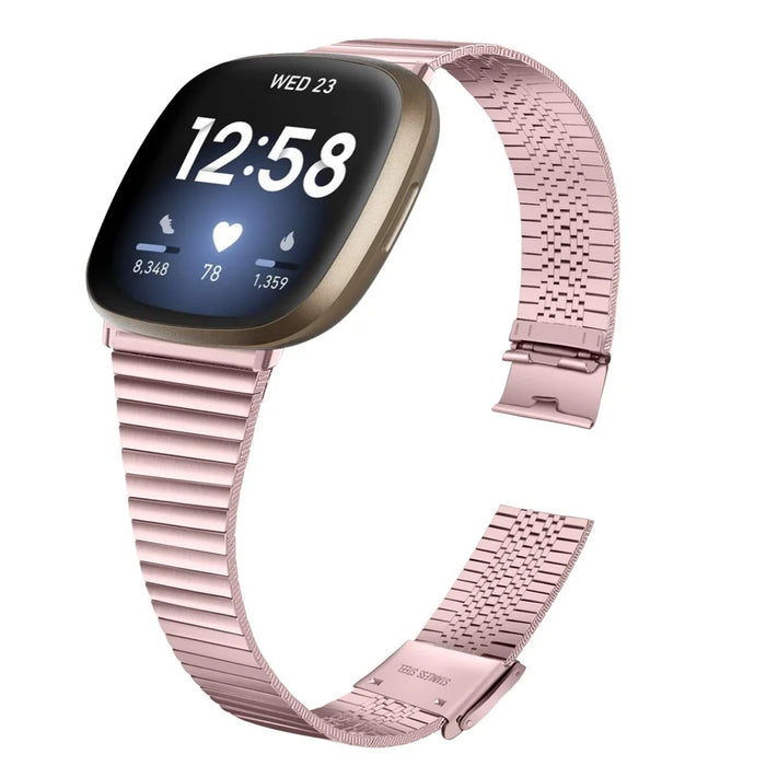 For Fitbit Versa 4 / Sense 2 Adjustable Stainless Steel Watch Band Replacement Wrist Strap - Rose Pink - 2