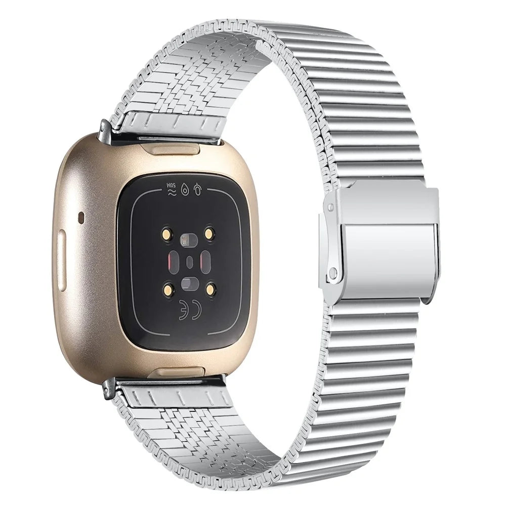 For Fitbit Versa 4 / Sense 2 Adjustable Stainless Steel Smartwatch Strap Replacement Wrist Band - Silver - 1