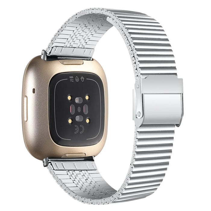 For Fitbit Versa 4 / Sense 2 Adjustable Stainless Steel Smartwatch Strap Replacement Wrist Band - Silver - 1