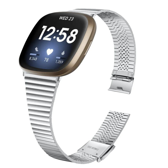 For Fitbit Versa 4 / Sense 2 Adjustable Stainless Steel Smartwatch Strap Replacement Wrist Band - Silver - 2