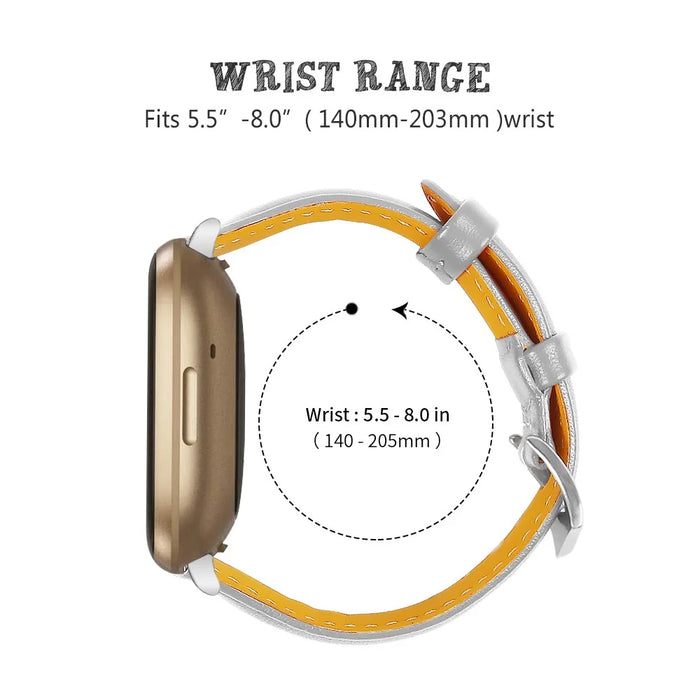 For Fitbit Versa 4 / Sense 2 Genuine Cow Leather Watch Band 20mm Slim Watch Strap - Bright Silver - 4