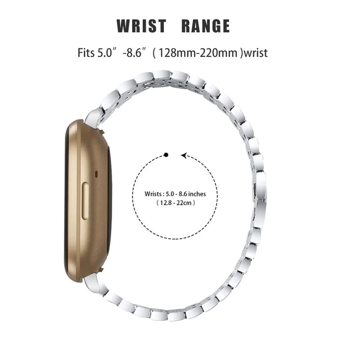 For Fitbit Versa 4 / Sense 2 Dispensing Rhinestone Decor Watch Band 5-Bead Zinc Alloy Metal Bracelet - Silver / Rose - 3