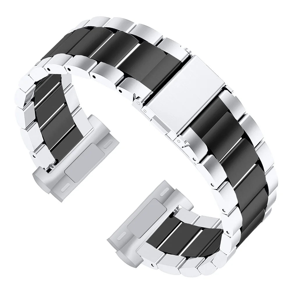 For Fitbit Versa 4 / Sense 2 Stylish 3 Beads Stainless Steel Smart Watch Band Replacement Wrist Strap - Silver / Black - 1