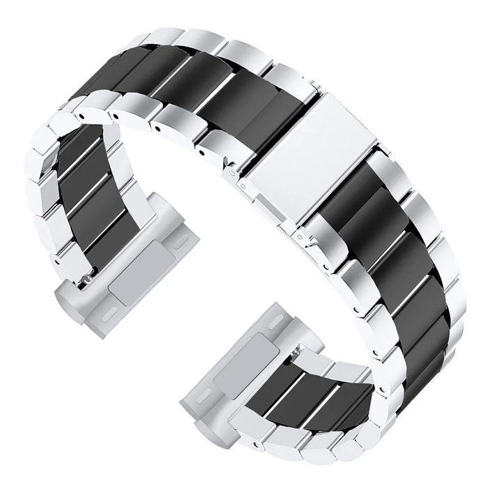 For Fitbit Versa 4 / Sense 2 Stylish 3 Beads Stainless Steel Smart Watch Band Replacement Wrist Strap - Silver / Black - 1
