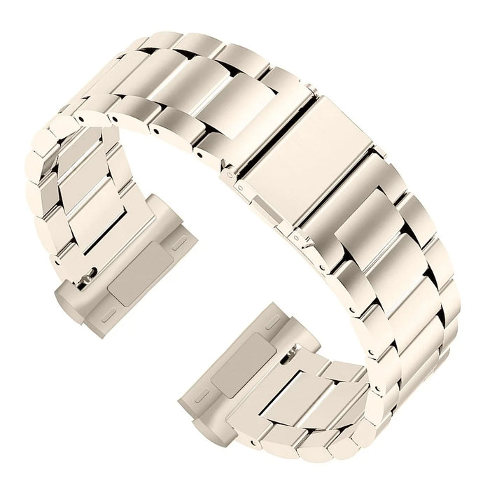 For Fitbit Versa 4 / Sense 2 Smart Watch Replacement Band 3 Beads Stainless Steel Wrist Strap - Champagne Gold - 1