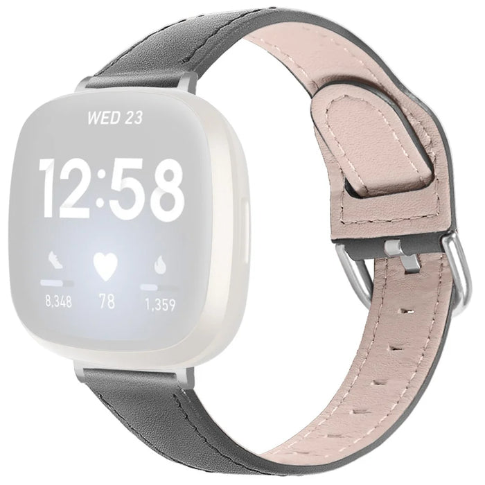 For Fitbit Versa 4 / Sense 2 Watch Band Genuine Cow Leather Strap Replacement - Grey - 1