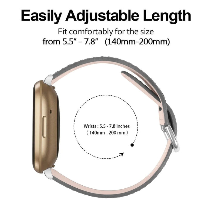 For Fitbit Versa 4 / Sense 2 Watch Band Genuine Cow Leather Strap Replacement - Grey - 3