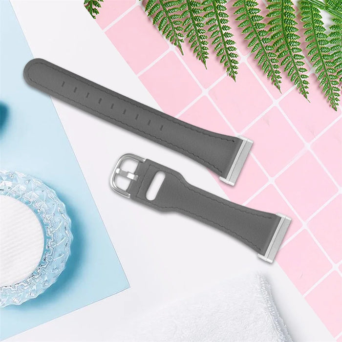 For Fitbit Versa 4 / Sense 2 Watch Band Genuine Cow Leather Strap Replacement - Grey - 4