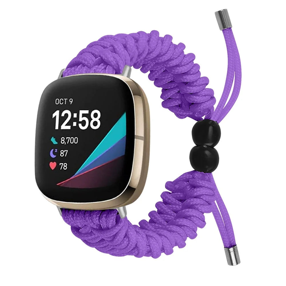 For Fitbit Versa 4 / Sense 2 Smart Watch Band Adjustable Braided Wrist Strap - Purple - 2