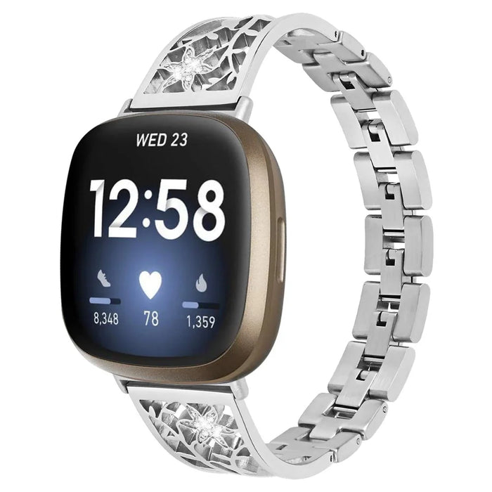 Watch Strap for Fitbit Versa 4 / Sense 2 , Rhinestone Decor Stainless Steel Replacement Wrist Band - Silver - 2