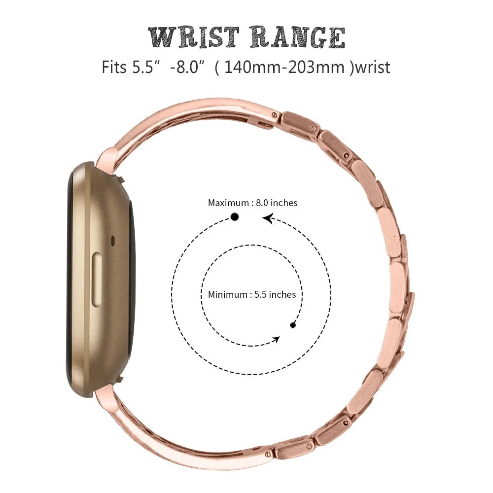 For Fitbit Versa 4 / Sense 2 Rhinestone Decor Stainless Steel Watch Strap Replacement Smartwatch Band - Rose Gold - 4