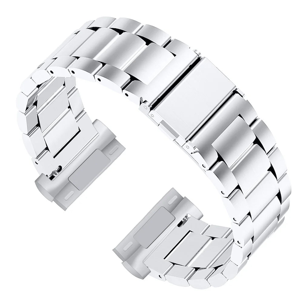 For Fitbit Versa 4 / Sense 2 Watch Strap Stainless Steel 3-Bead Smart Band Strap Replacement - Silver - 1