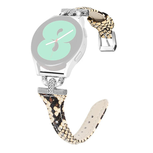 Watch Band for Samsung Galaxy Watch Active 1 / 2 / 3 40mm 44mm , 20mm Genuine Cow Leather Rhinestone Decor Strap with Silver Buckle - Snake Texture - 1