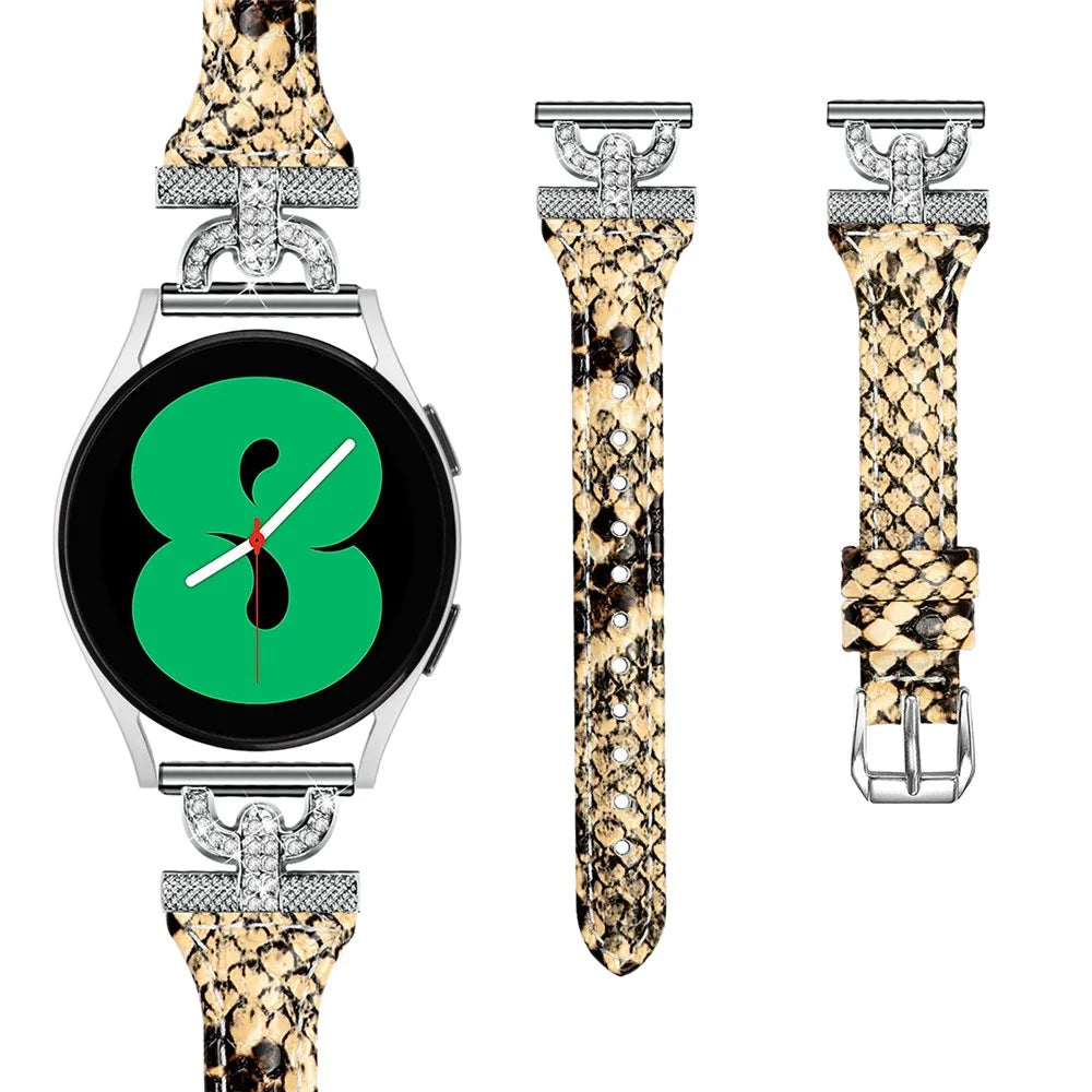 Watch Band for Samsung Galaxy Watch Active 1 / 2 / 3 40mm 44mm , 20mm Genuine Cow Leather Rhinestone Decor Strap with Silver Buckle - Snake Texture - 2