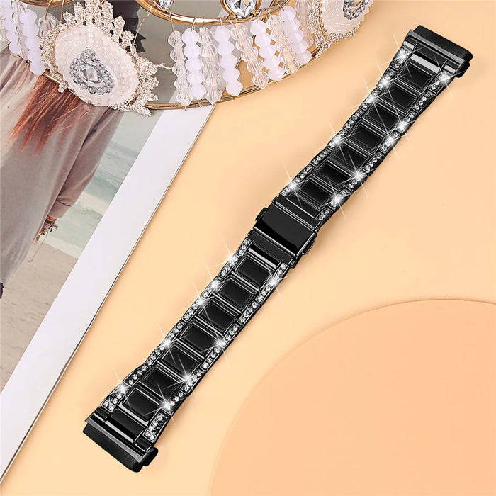 For Fitbit Versa 4 / Sense 2 Resin Watch Strap Stainless Steel Rhinestone Decor Watch Band - Black - 3