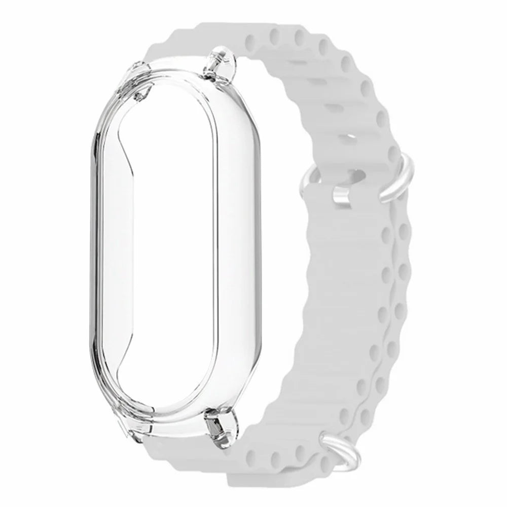 For Xiaomi Mi Band 7 Ocean Silicone Band Adjustable Wrist Strap with Transparent Watch Case - White+Transparent Case - 1