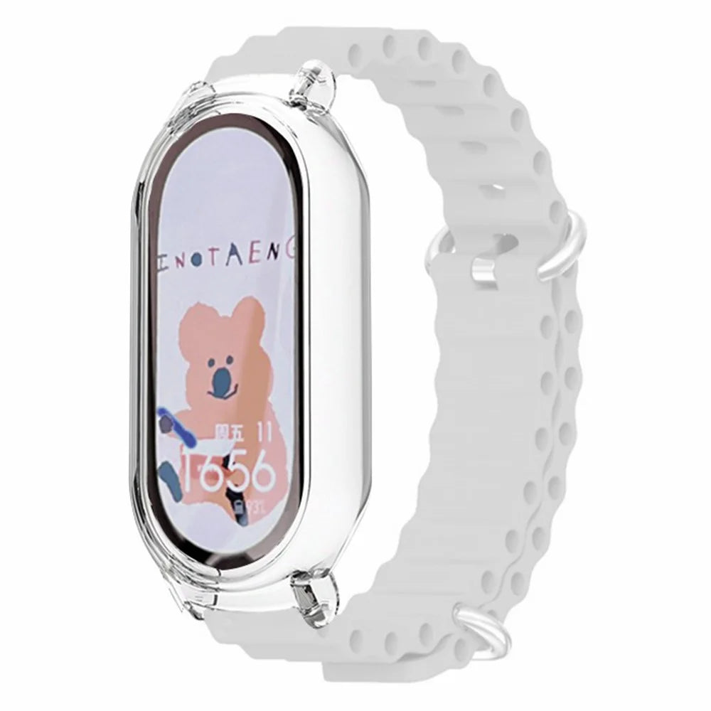 For Xiaomi Mi Band 7 Ocean Silicone Band Adjustable Wrist Strap with Transparent Watch Case - White+Transparent Case - 2