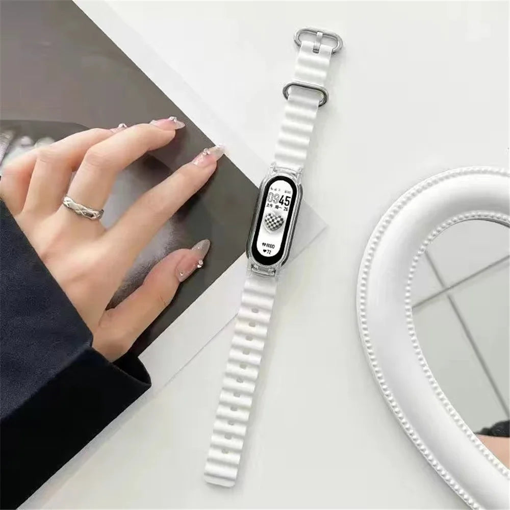 For Xiaomi Mi Band 7 Ocean Silicone Band Adjustable Wrist Strap with Transparent Watch Case - White+Transparent Case - 3
