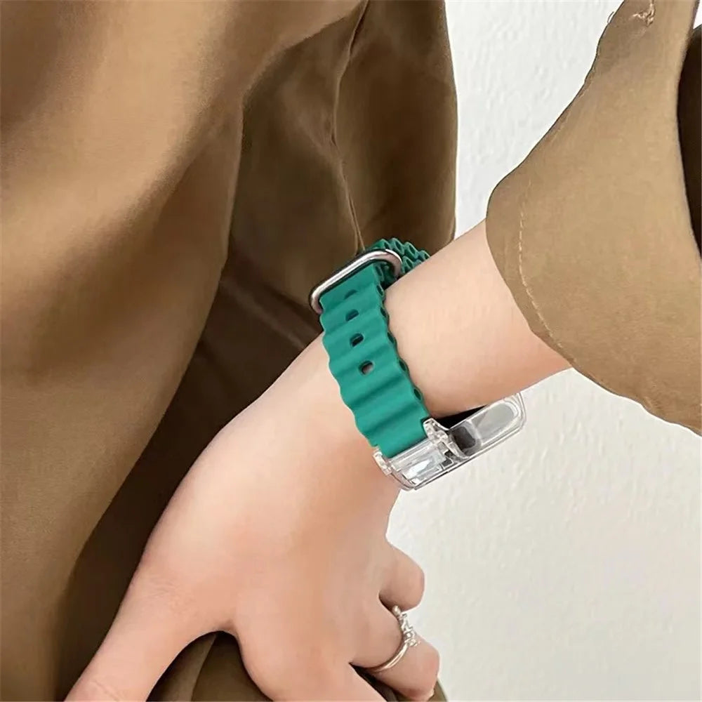 For Xiaomi Mi Band 7 Ocean Silicone Band Adjustable Wrist Strap with Transparent Watch Case - White+Transparent Case - 7