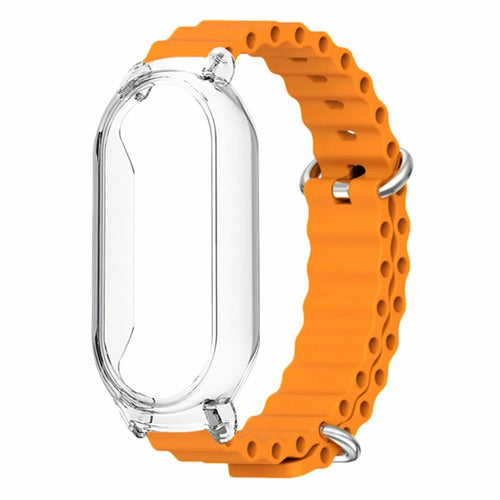 For Xiaomi Smart Band 8 Silicone Watch Strap Adjustable Ocean Watch Band with Transparent Case - Orange+Transparent Case - 1