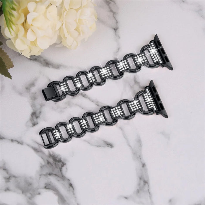 For Apple Watch Series 1 / 2 / 3 38mm Rhinestones Decor Oval Alloy Wrist Strap + Transparent PC Watch Case - Black - 3