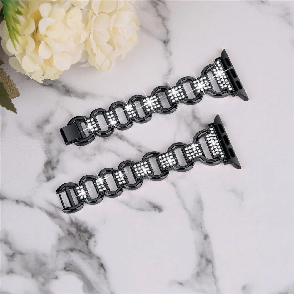 For Apple Watch Ultra 49mm Rhinestones Decor Oval Shape Alloy Watch Strap + PC Anti-scratch Watch Case - Black - 3
