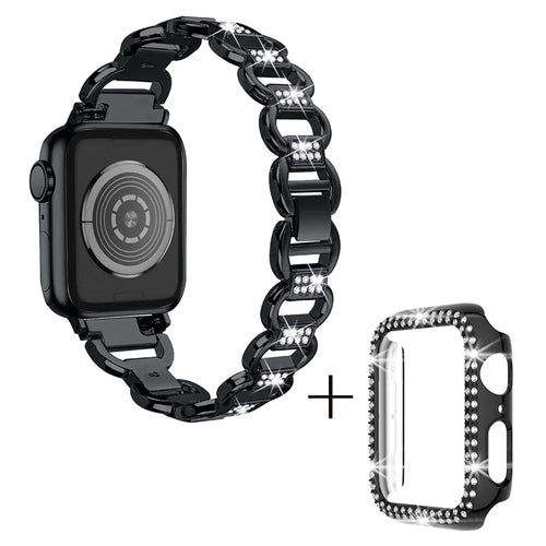 For Apple Watch Series 4 / 5 / 6 / SE / SE (2022) 40mm Rhinestones Decor Oval Alloy Replace Watch Band + PC Watch Frame - Black - 1