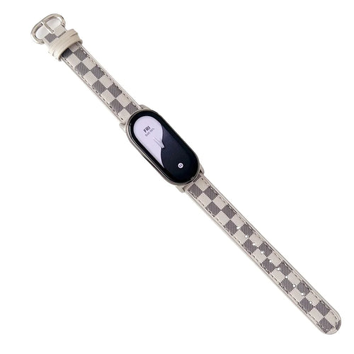 Replacement Watch Band for Xiaomi Smart Band 9 NFC / 9 / 8 NFC / 8 Genuine Cow Leather Grids Pattern Watch Strap - White - 1