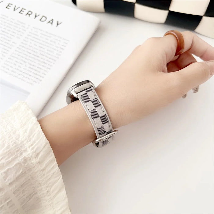 Replacement Watch Band for Xiaomi Smart Band 9 NFC / 9 / 8 NFC / 8 Genuine Cow Leather Grids Pattern Watch Strap - White - 3