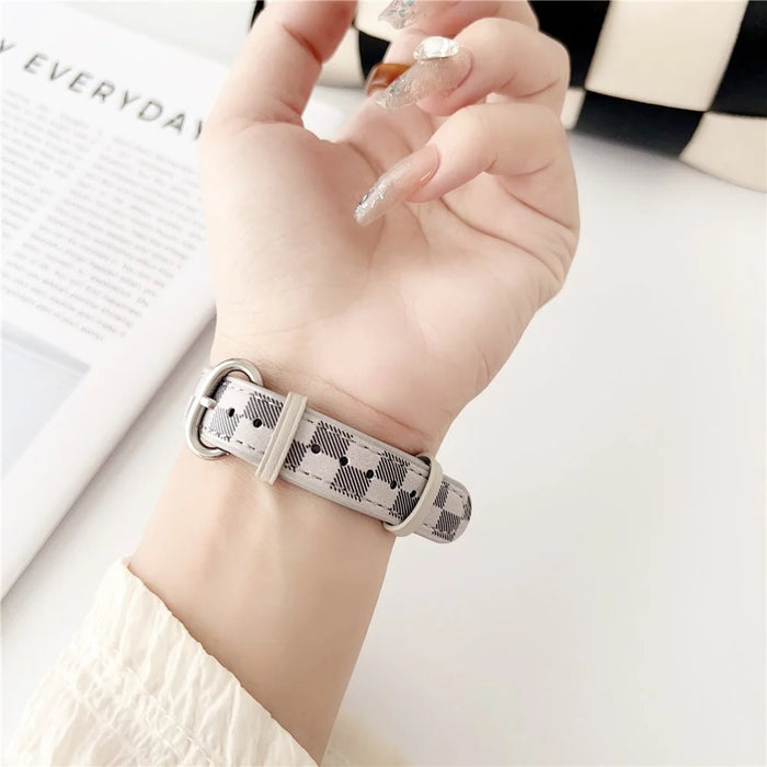 Replacement Watch Band for Xiaomi Smart Band 9 NFC / 9 / 8 NFC / 8 Genuine Cow Leather Grids Pattern Watch Strap - White - 4