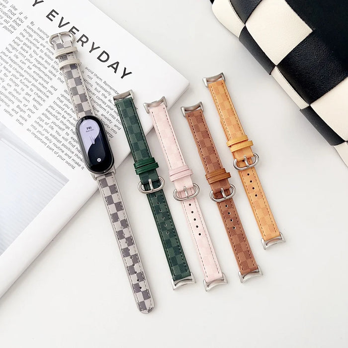 Replacement Watch Band for Xiaomi Smart Band 9 NFC / 9 / 8 NFC / 8 Genuine Cow Leather Grids Pattern Watch Strap - White - 6