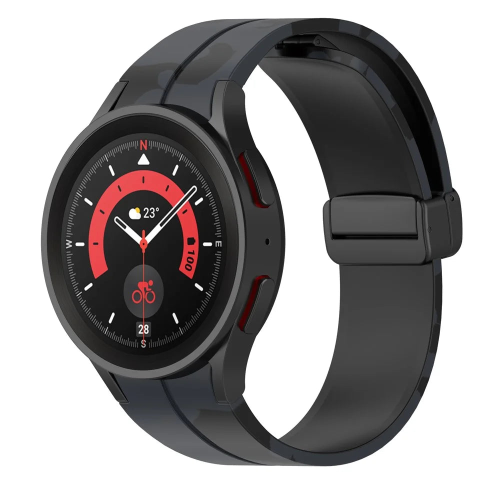 For Samsung Galaxy Watch 5 Pro 45mm / Watch 5 40 / 44mm / Watch4 40 / 44mm / Watch4 Classic 42 / 46mm Camo Silicone Watch Band - Dark Grey - 4