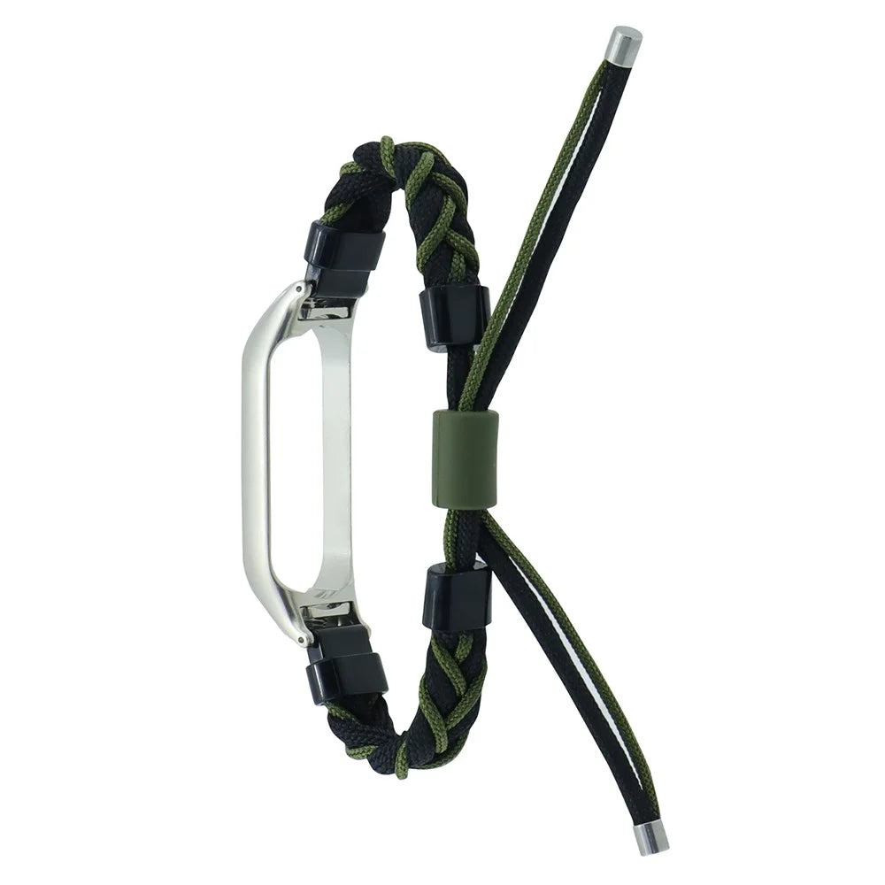 For Xiaomi Mi Band 3 / 4 Nylon Braided Rope Strap Silicone Bead Wrist Band Integrated with Watch Case - Black + Green - 2