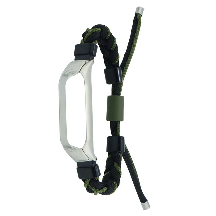 For Xiaomi Smart Band 8 Integrated Watch Case Nylon Braided Rope Silicone Bead Adjustable Wrist Strap - Black + Green - 1