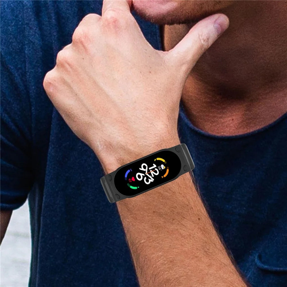 For Xiaomi Mi Band 5 / 6 / 7  Integrated TPU Watch Case Wrist Band Replacement Watch Strap - Black - 7