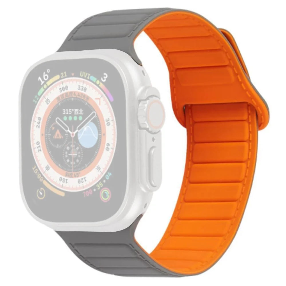 Watch Strap for Apple Watch Series 11 10 42mm / 9 8 7 41mm / SE3 SE2 SE 6 5 4 40mm / 3 2 1 38mm Magnetic Silicone Color Match Watchband - Grey / Orange - 1