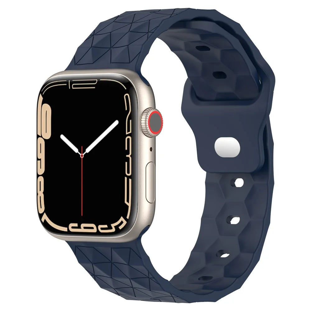Watch Strap for Apple Watch Series 11 10 42mm / 9 8 7 41mm / SE3 SE2 SE 6 5 4 40mm / 3 2 1 38mm Silicone Watch Band Football Pattern - Midnight Blue - 4
