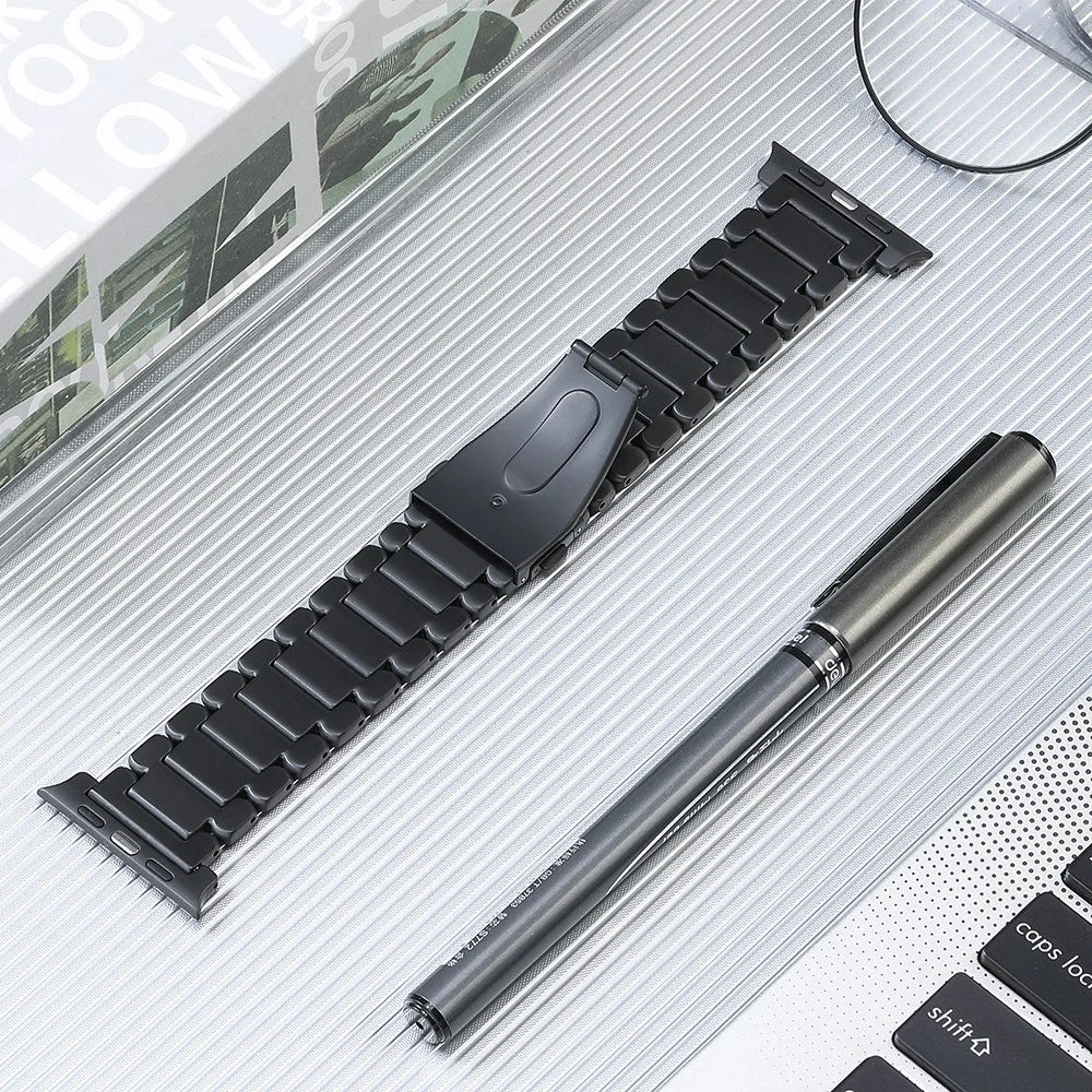 For Apple Watch Ultra 3 2 1 49mm / Series 11 10 46mm / 9 8 7 45mm / SE3 SE2 SE 6 5 4 44mm / 3 2 1 42mm Titanium Steel Watch Band 5 Beads Replace Strap - Black - 2